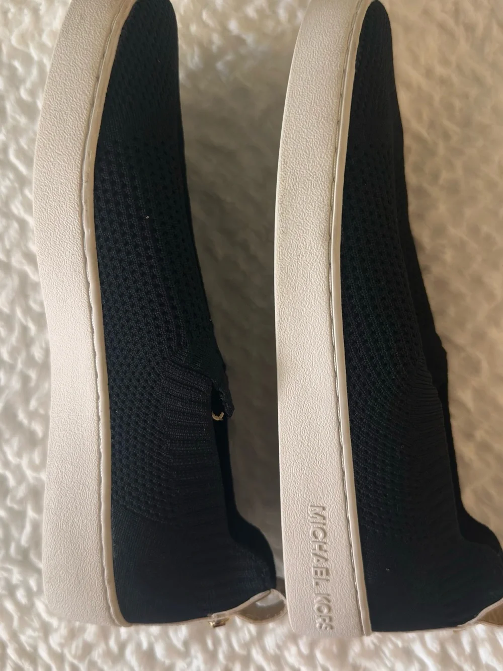 Michael Kors Black Knit Slip-On Sneakers with Gold Logo Tab